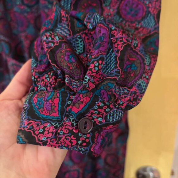 Vintage 1970s Satin Jewel-Tone Shirtwaist Dress - Picture 6 of 11